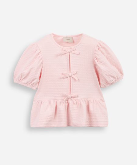 blusa de algodão infantil com lacinho texturizada rosa 8 blusa de algodão infantil com lacinho texturizada rosa 8