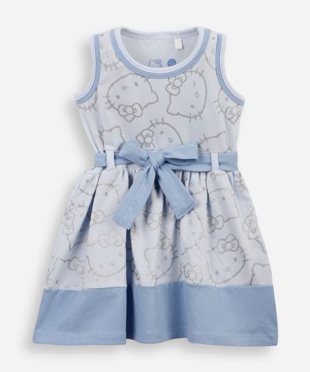 vestido infantil hello kitty - azul claro 3 vestido infantil hello kitty - azul claro 3