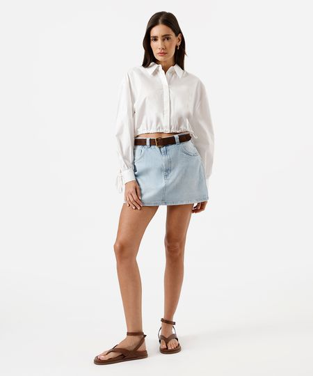 short saia feminino jeans azul 40