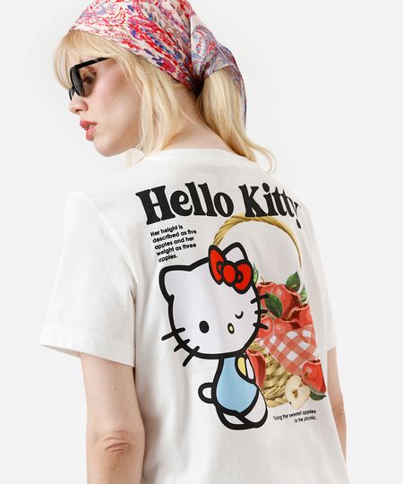 camiseta feminina de algodão hello kitty off white G camiseta feminina de algodão hello kitty off white G