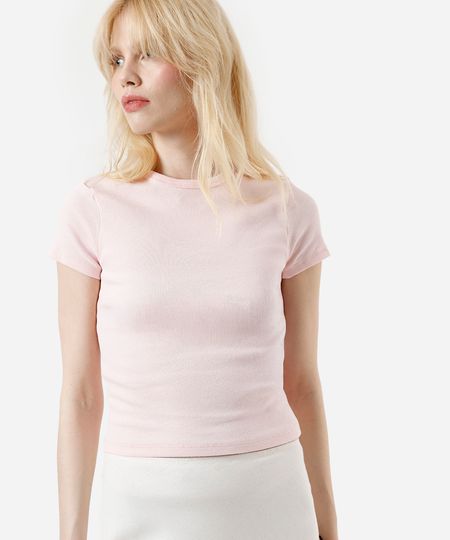 blusa feminina de algodão canelada manga curta rosa PP blusa feminina de algodão canelada manga curta rosa PP