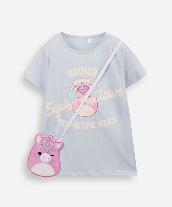 blusa infantil de algodão squishmallows com brinde azul 4