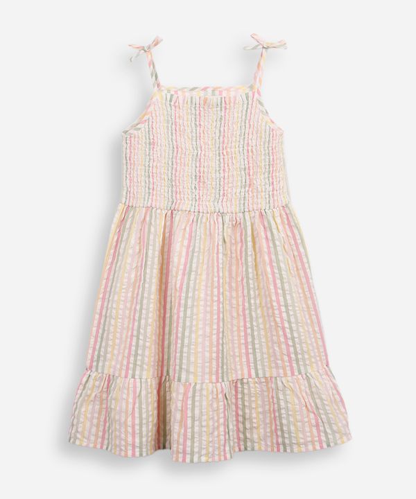 vestido infantil de algodão com lastex texturizado listrado colorido 10