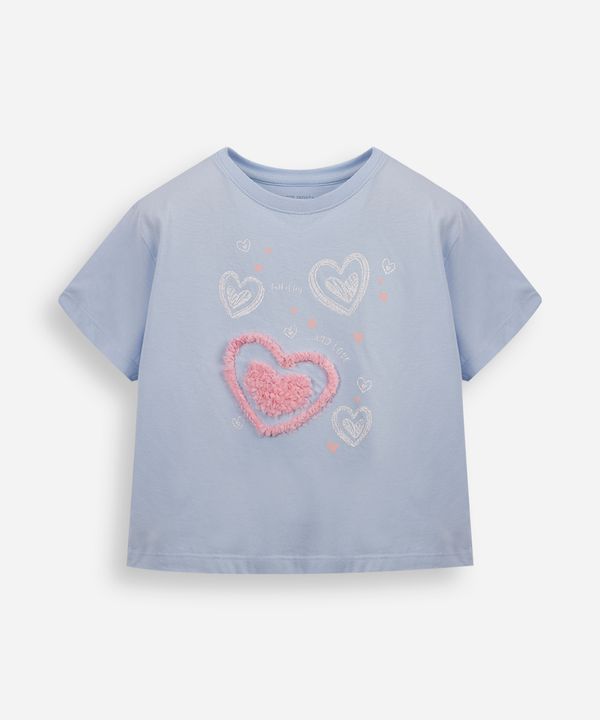 camiseta infantil de algodão corações com glitter azul 4