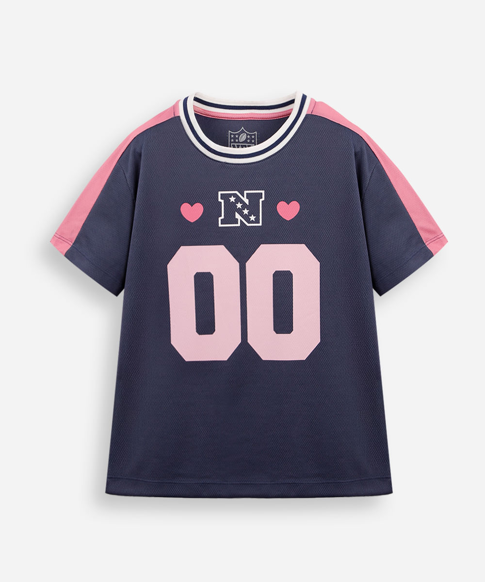 camiseta infantil esportiva com recorte nfl azul