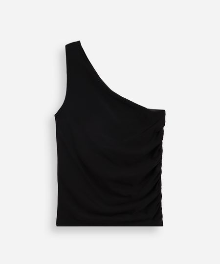 regata juvenil ombro único com pregas preta 16 regata juvenil ombro único com pregas preta 16