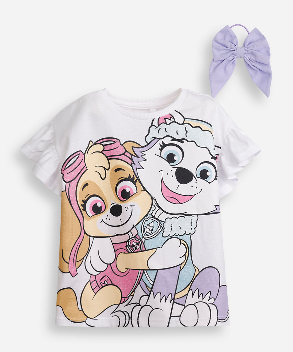 blusa infantil de algodão patrulha canina com scrunchie off white