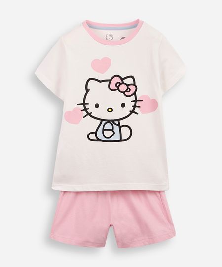 pijama curto infantil de algodão hello kitty rosa 4 pijama curto infantil de algodão hello kitty rosa 4