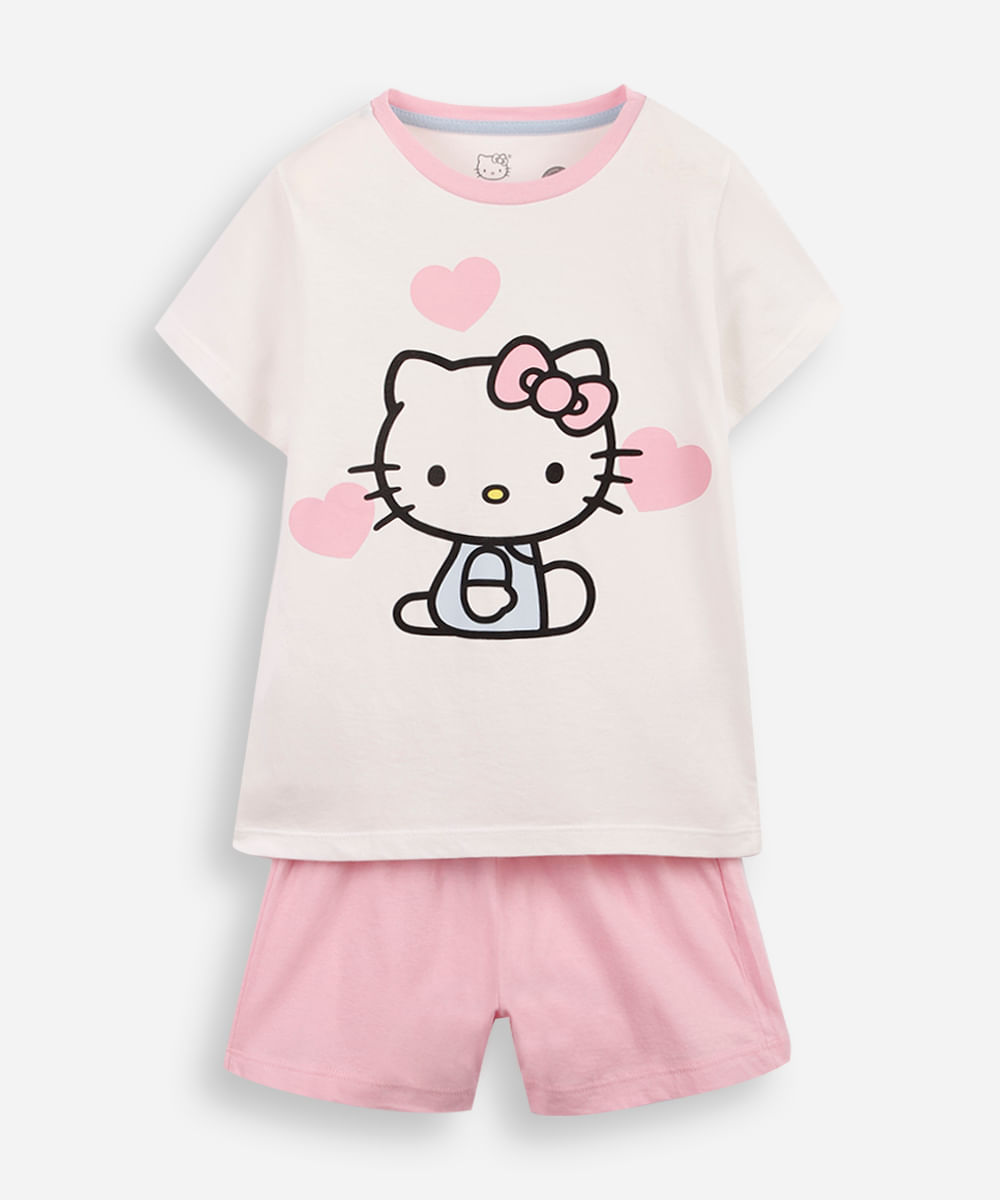 pijama curto infantil de algodão hello kitty rosa