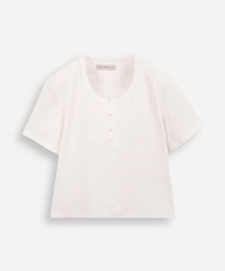 blusa juvenil de algodão com botões canelada off white 10