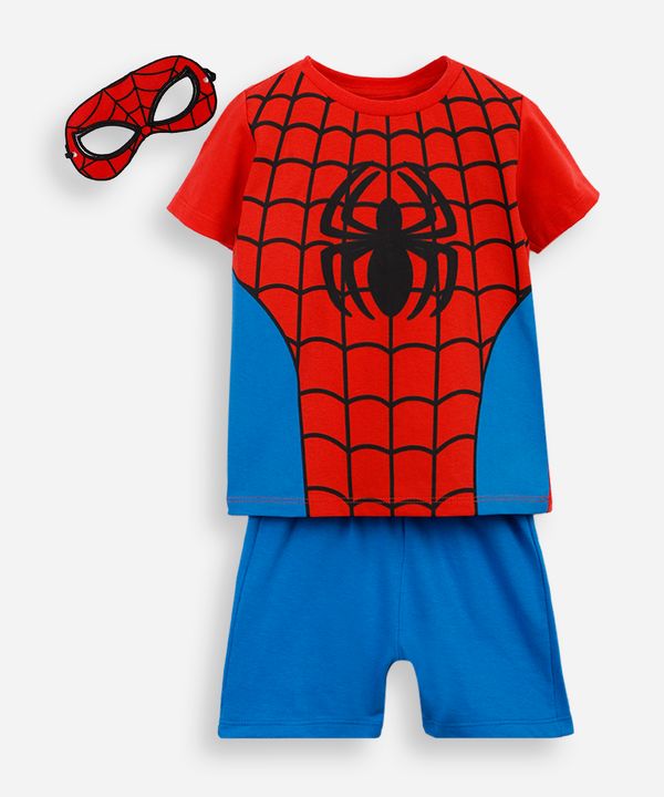 conjunto infantil de algodão homem aranha com máscara vermelho 4