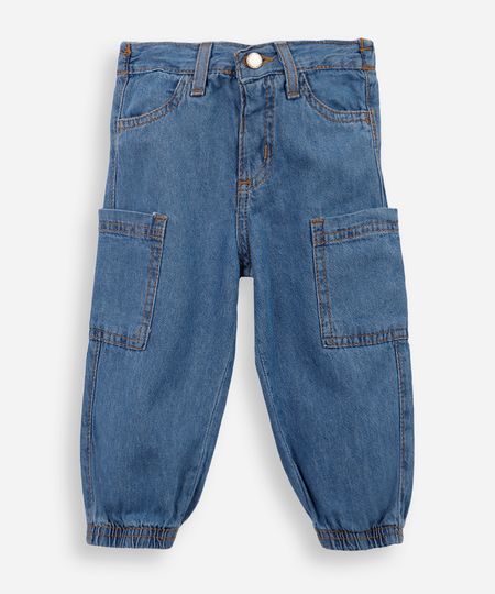 calça infantil jeans leve cargo com elástico azul 1 calça infantil jeans leve cargo com elástico azul 1