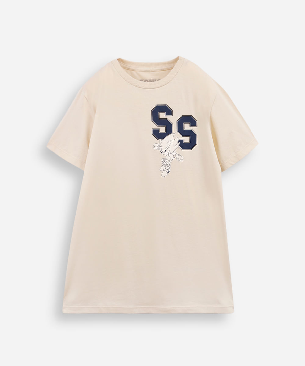 camiseta de algodão infantil sonic bege