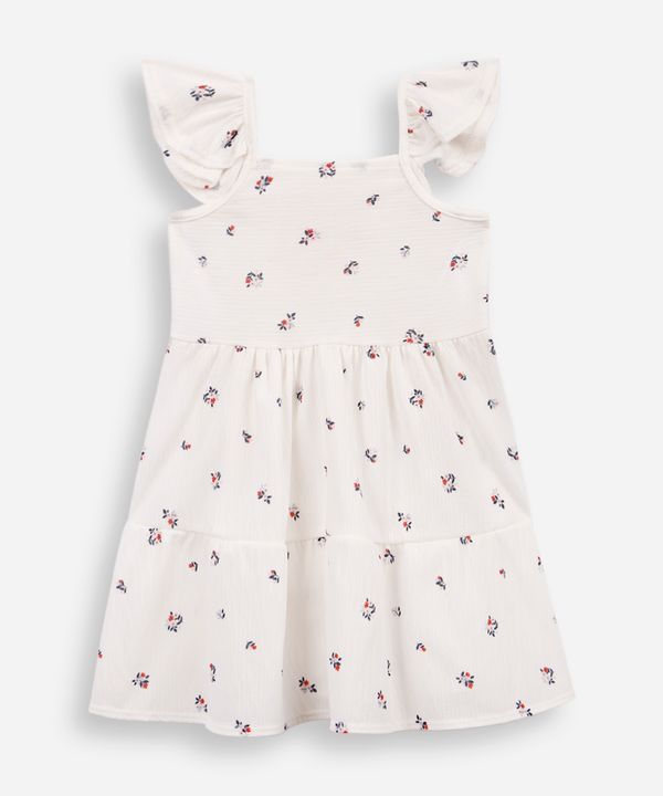 vestido infantil com recortes e babados floral texturizado off white 3