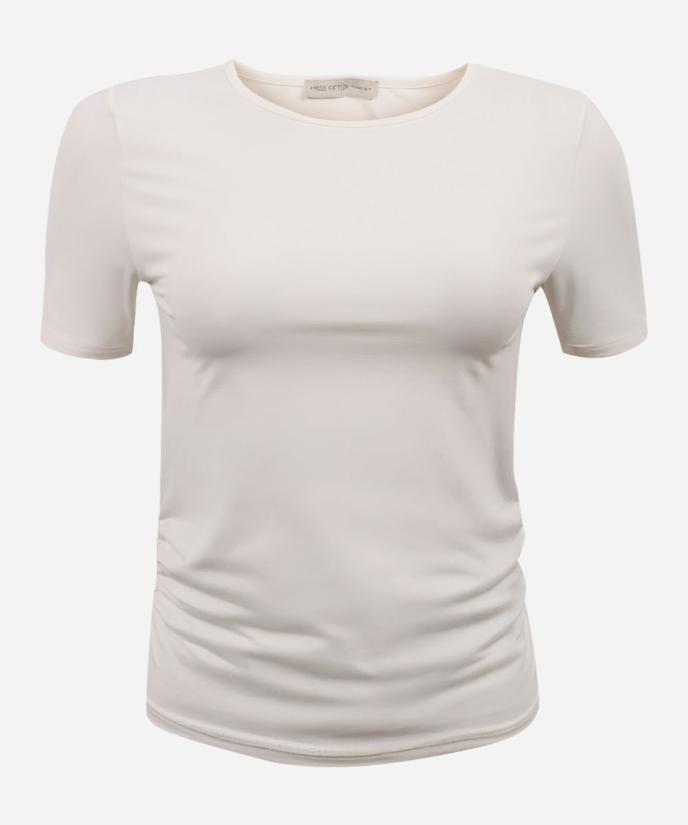 camiseta juvenil malha franzido lateral off white