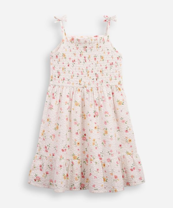 vestido infantil de algodão com lastex texturizado floral off white 6