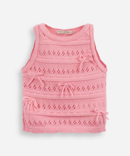 regata infantil de tricot com laços rosa 3