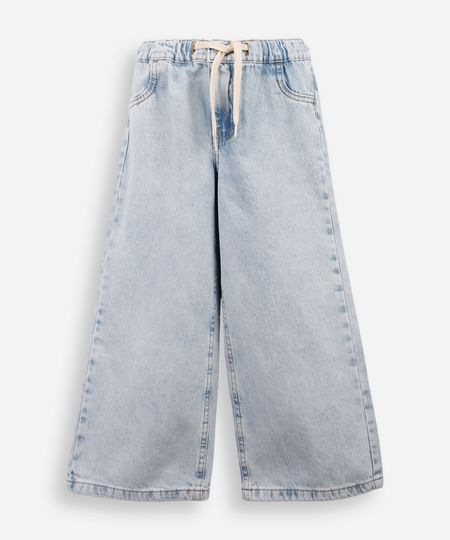 calça wide leg infantil jeans cós elástico azul 10 calça wide leg infantil jeans cós elástico azul 10
