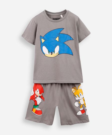 pijama infantil de algodão sonic cinza 4 pijama infantil de algodão sonic cinza 4