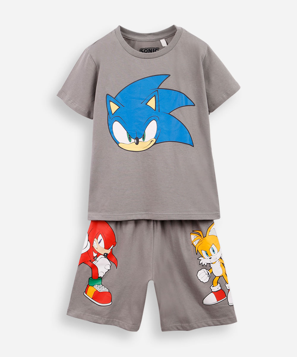pijama infantil de algodão sonic cinza