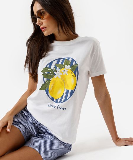 camiseta feminina de algodão estampada off white PP