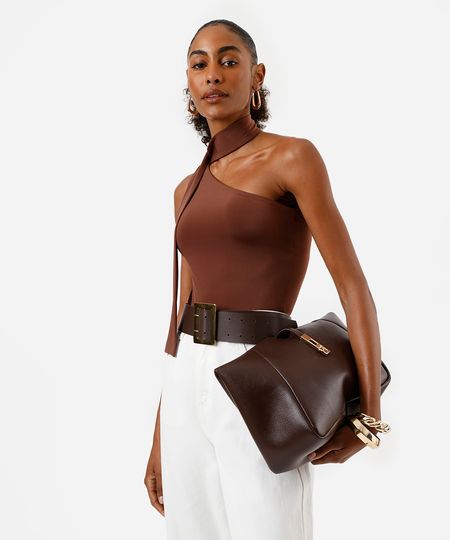 body ombro único feminino com amarração marrom M body ombro único feminino com amarração marrom M