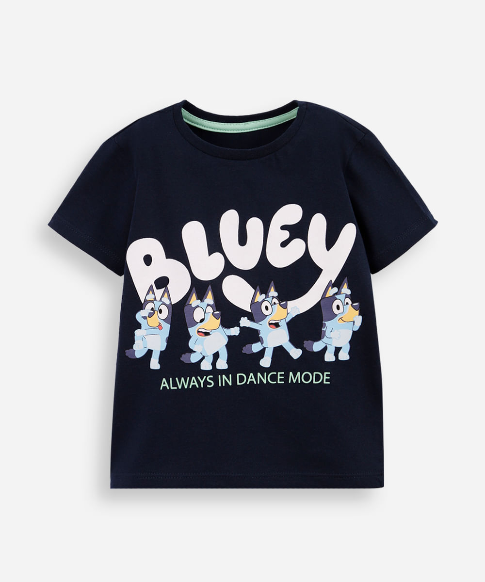 camiseta infantil de algodão bluey dance azul
