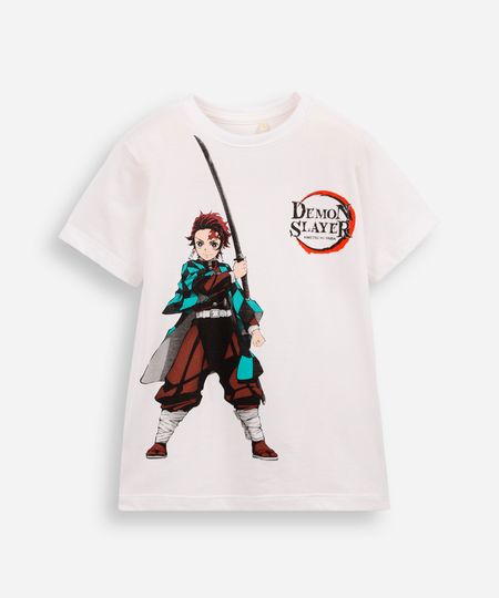 camiseta infantil de algodão demon slayer off white 8