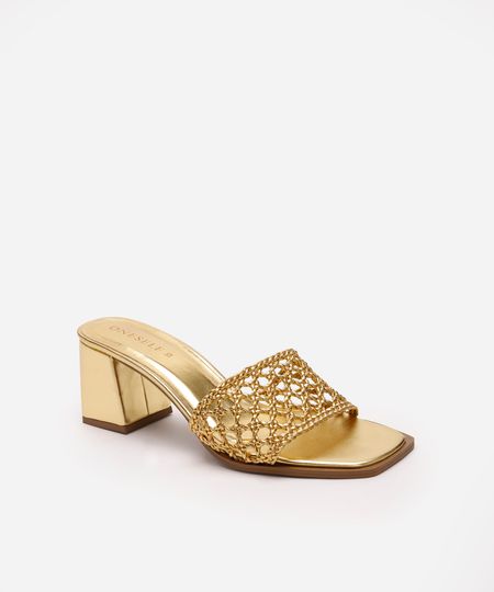 tamanco bico quadrado metalizado oneself dourado 37