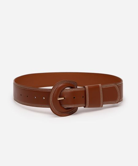cinto pespontado e fivela forrada marrom 85CM
