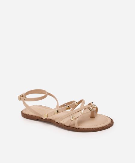 rasteirinha tiras finas com tachas oneself bege 34 rasteirinha tiras finas com tachas oneself bege 34