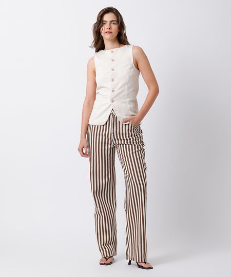 calça reta feminina de sarja listrada mindset off white 34