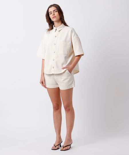 short reto feminino de sarja com pregas mindset off white 38 short reto feminino de sarja com pregas mindset off white 38