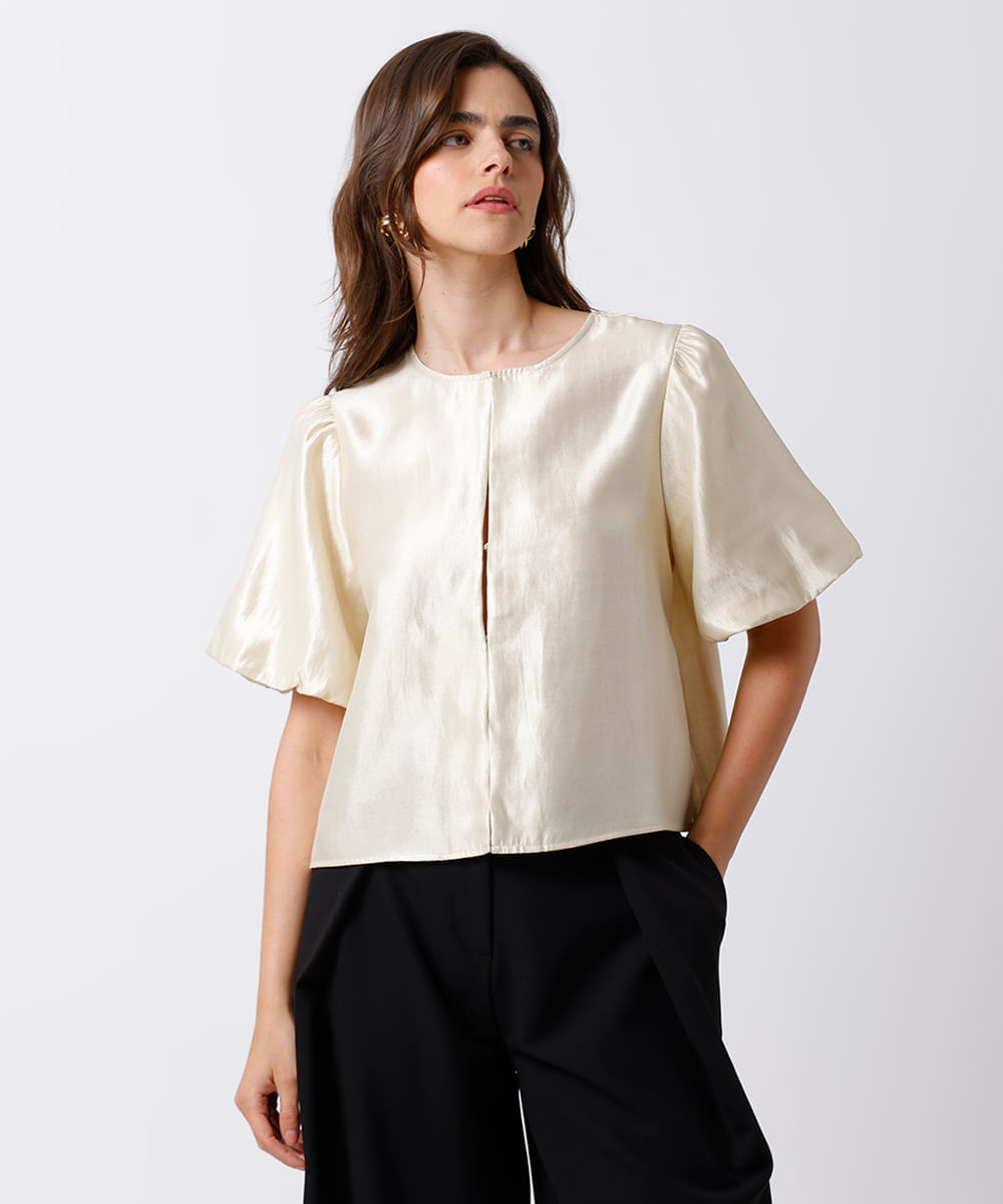 blusa feminina manga bufante acetinada mindset off white