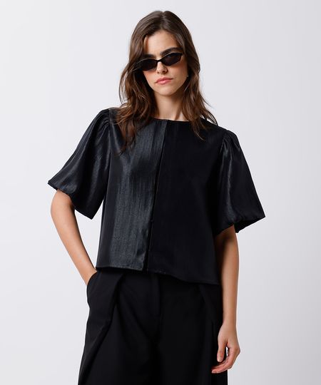 blusa feminina manga bufante acetinada mindset preta P blusa feminina manga bufante acetinada mindset preta P