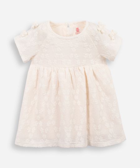vestido infantil lacinhos na manga off white 3-6 vestido infantil lacinhos na manga off white 3-6