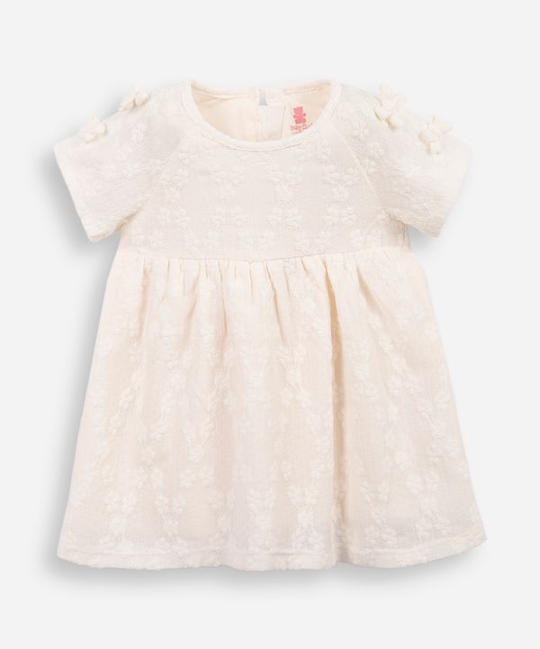 vestido infantil lacinhos na manga off white 9-12