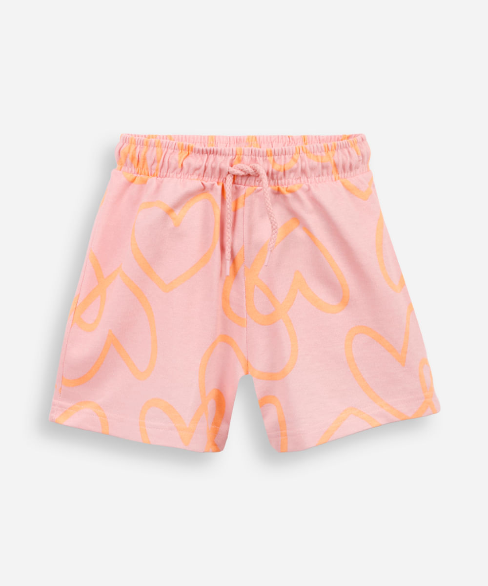 short infantil moletom estampa corações rosa