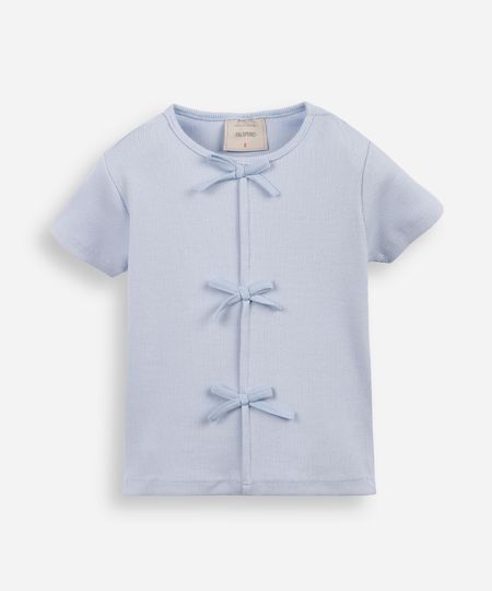 blusa infantil de algodão com laços canelada - azul claro 8 blusa infantil de algodão com laços canelada - azul claro 8