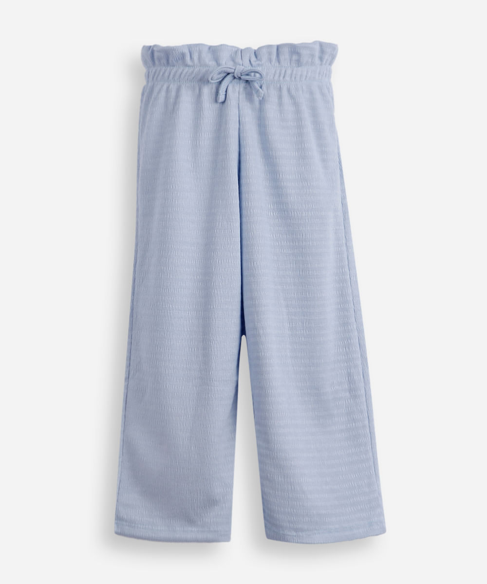 calça reta infantil cós elástico texturizada azul