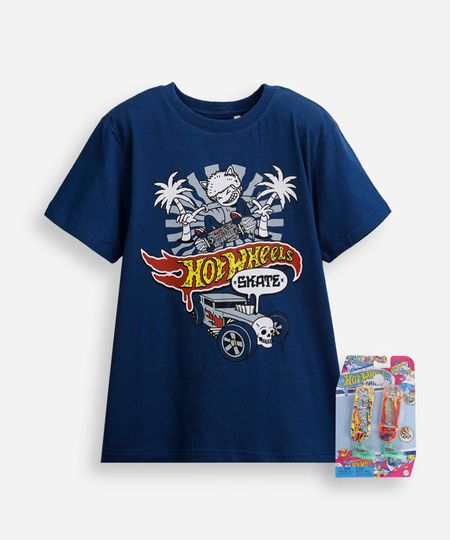 camiseta infantil de algodão hot wheels azul 4