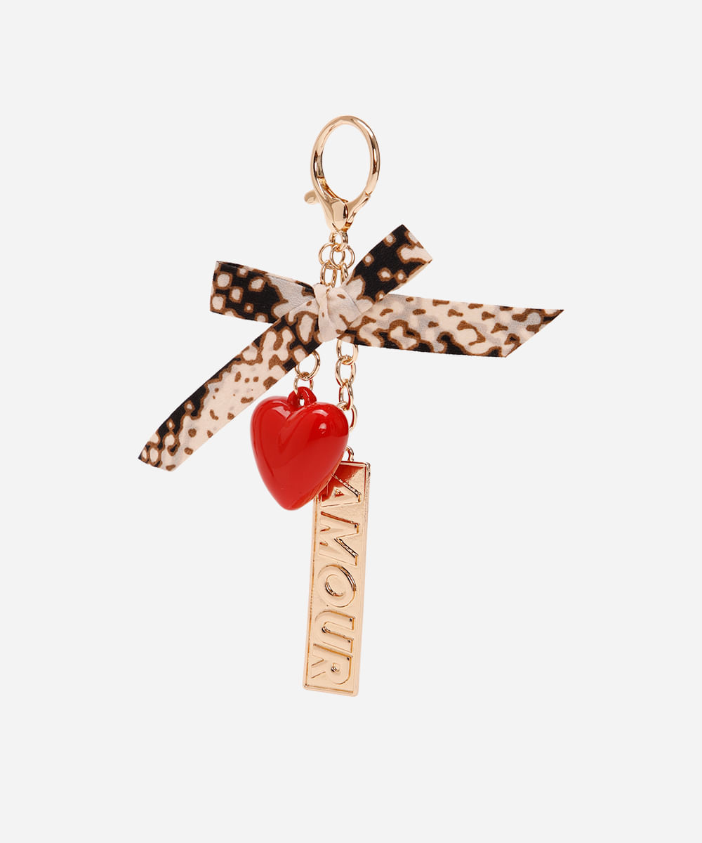 chaveiro bag charm com laço e amour colorido