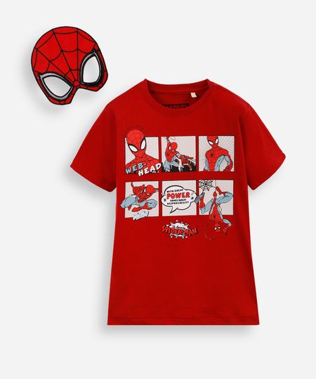 camiseta infantil homem aranha com brinde máscara vermelho 12 camiseta infantil homem aranha com brinde máscara vermelho 12