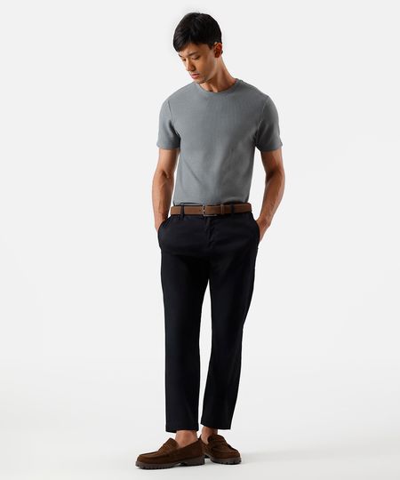 calça slim masculina de alfaiataria cós elástico preta 38
