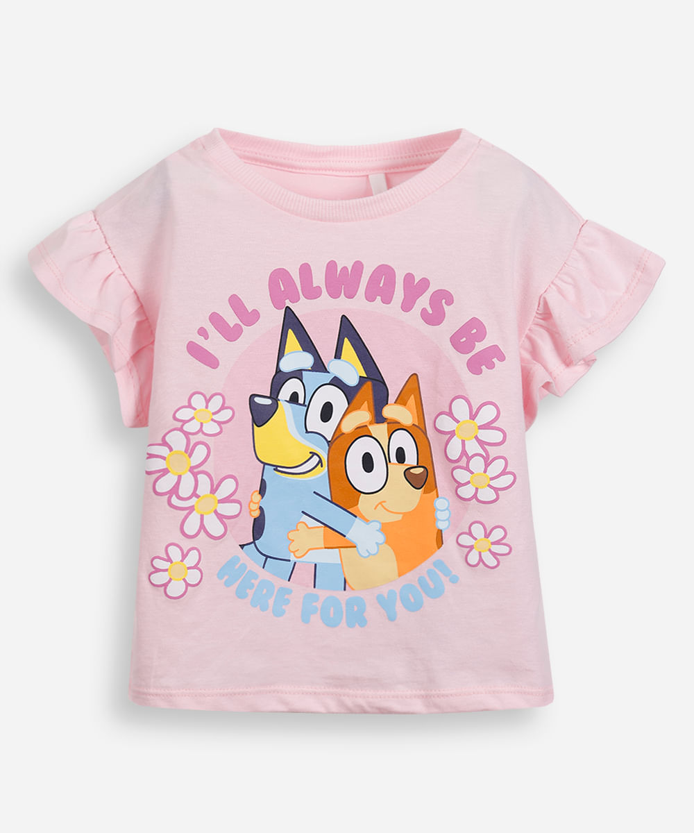 blusa infantil de algodão manga curta bluey rosa