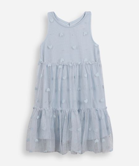 vestido infantil de tule corações com glitter azul 8