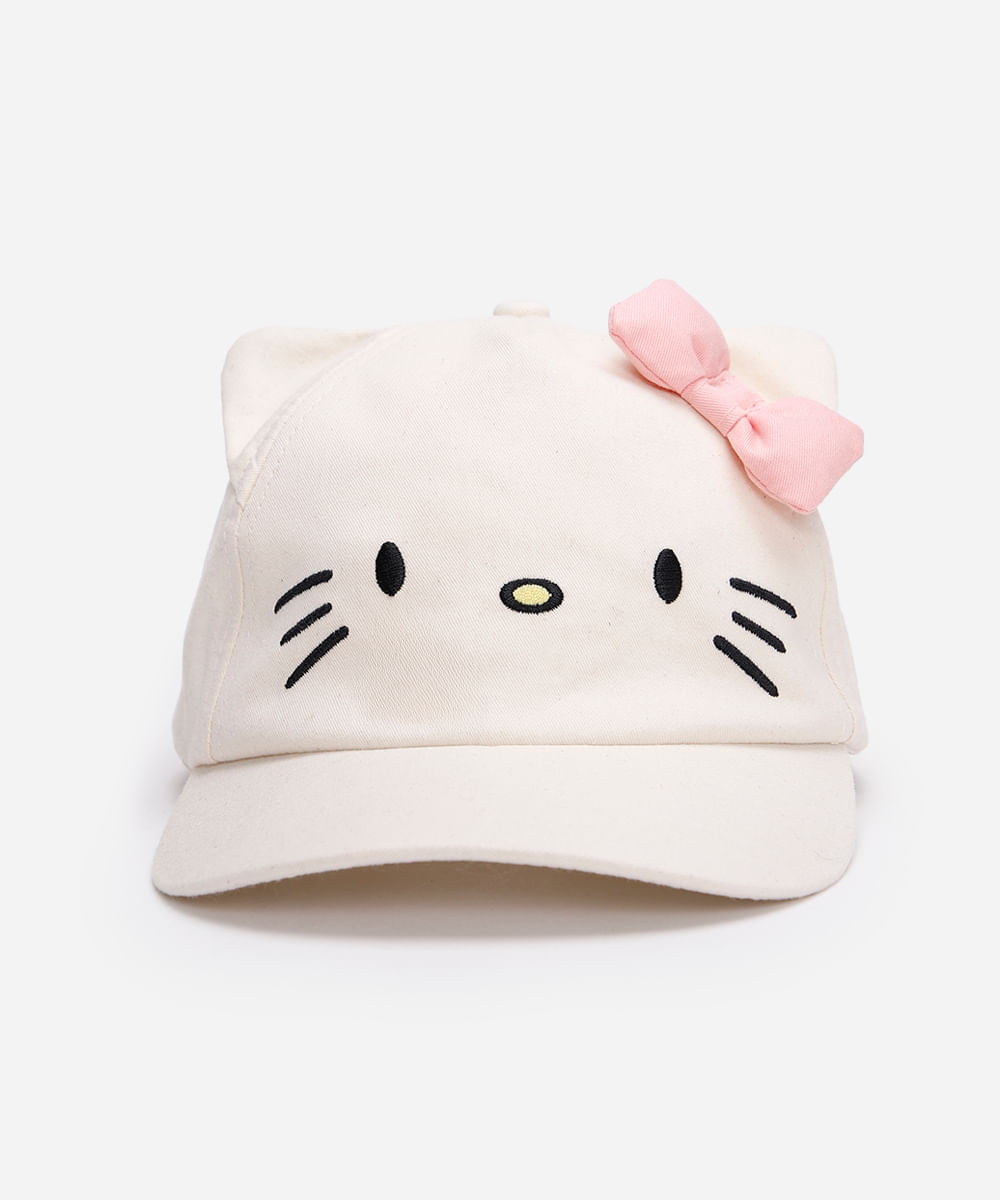 boné aba curva infantil de sarja bordado hello kitty off white