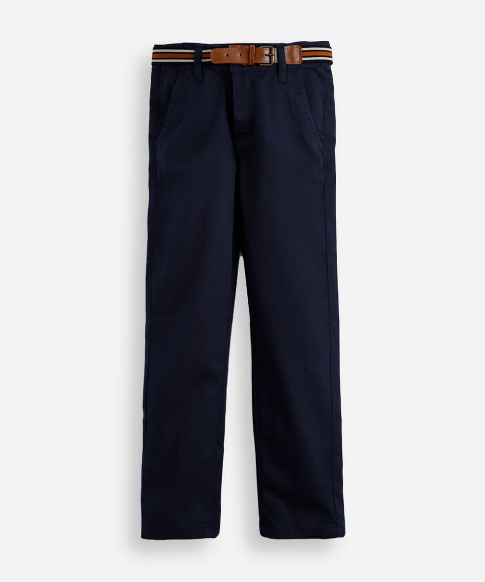 calça de sarja infantil com cinto azul