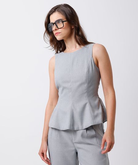 blusa peplum feminina com amarração texturizada mindset cinza M