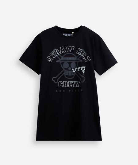 camiseta juvenil de algodão manga curta one piece preta 10